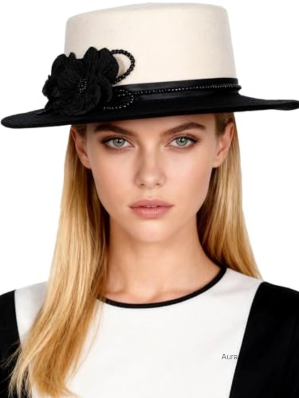 Wool Felt Fedora Hat with Flower Beaded Adjustable Formal Church Cocktail